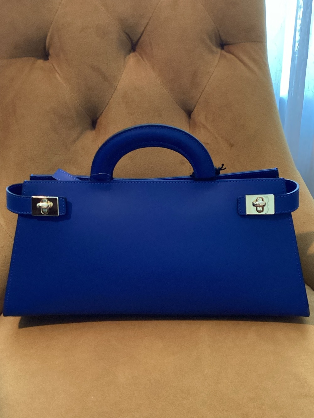 Claudia Firenze Genuine Leather Cobalt Blue Structured Top-Handle East West Bag